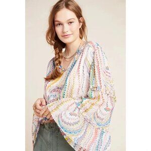 Anthropologie Maeve Jessa Peasant Blouse Medium Bell Sleeve Flowy Boho 70s Retro